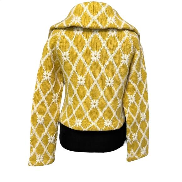 Anthropologie MOTH Chunky Sweater Flower Cardigan Yellow Wool & Cashmere Y2K M - Picture 3 of 7